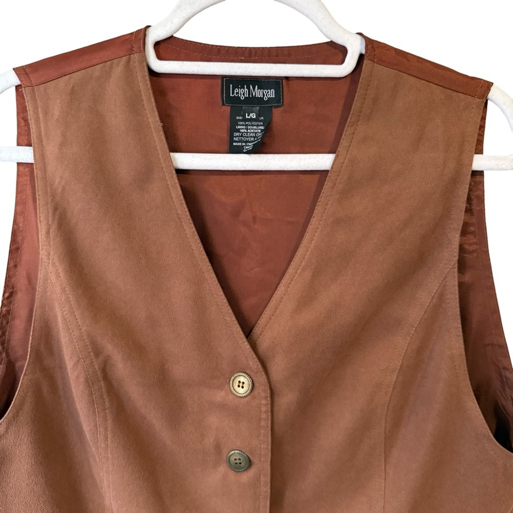 Vintage Leigh Morgan Brown Button Front Women's Vest Size L Retro Minimalist 90s - Picture 6 of 9